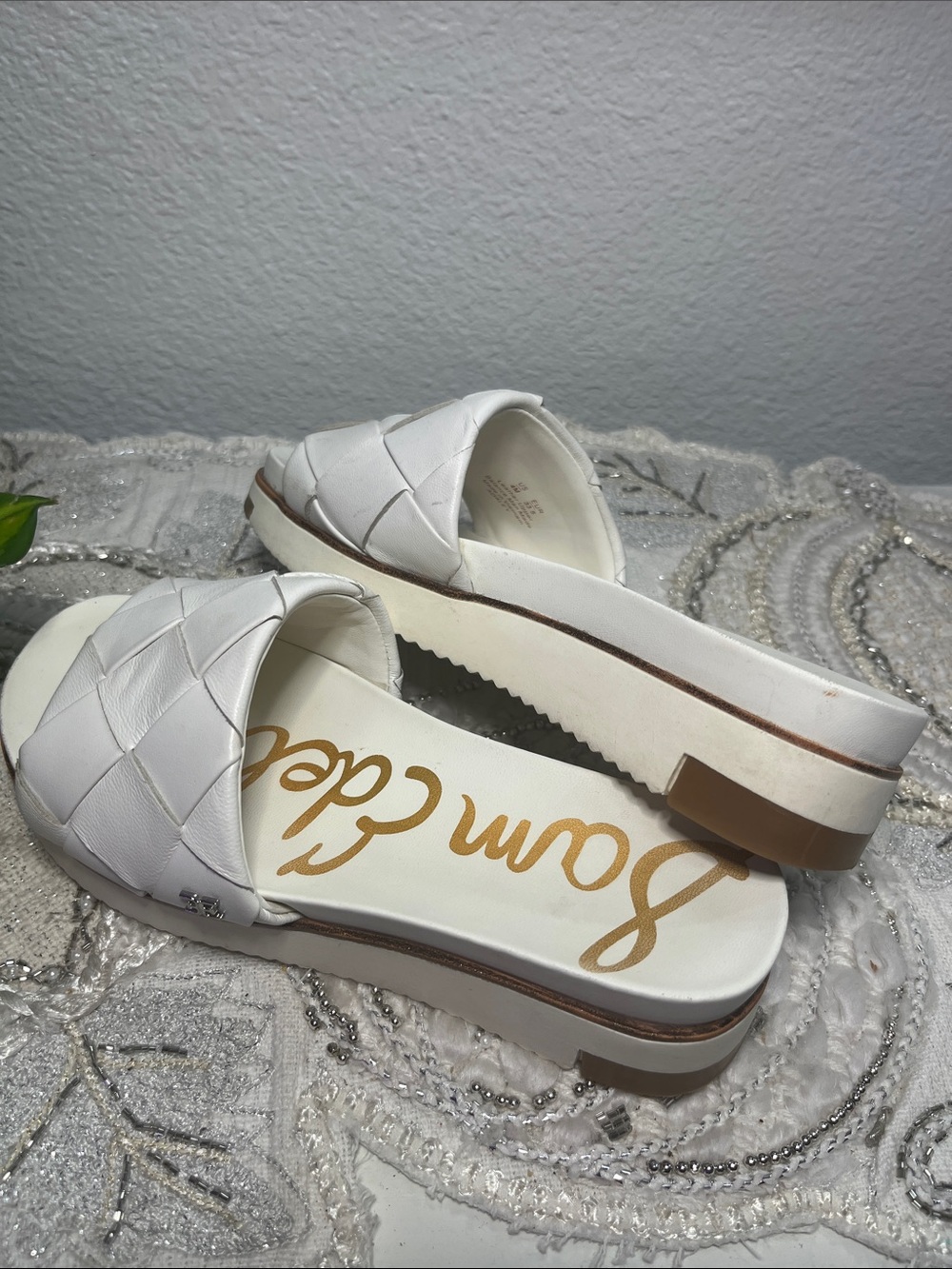 Sam Edelman White Woven Leather Platform Slide Sandals Size 4M - Picture 5 of 12